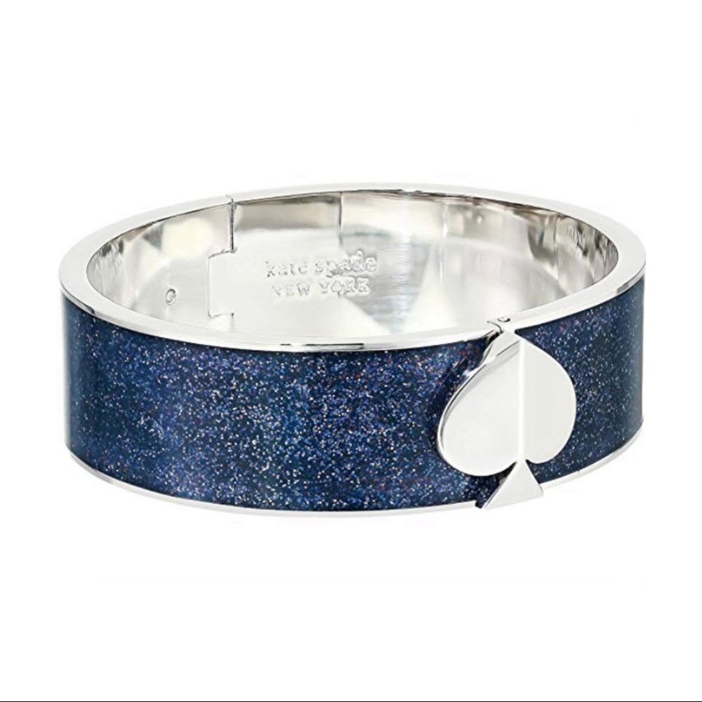 ♠️ KATE SPADE ♠️ Navy Silver Glitter Spade Cuff Button Bangle